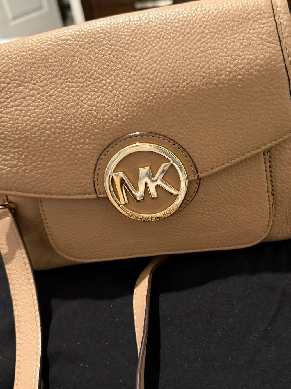 Michael Kors Pebbled Leather Crossbody in Taupe with Gold Hardware